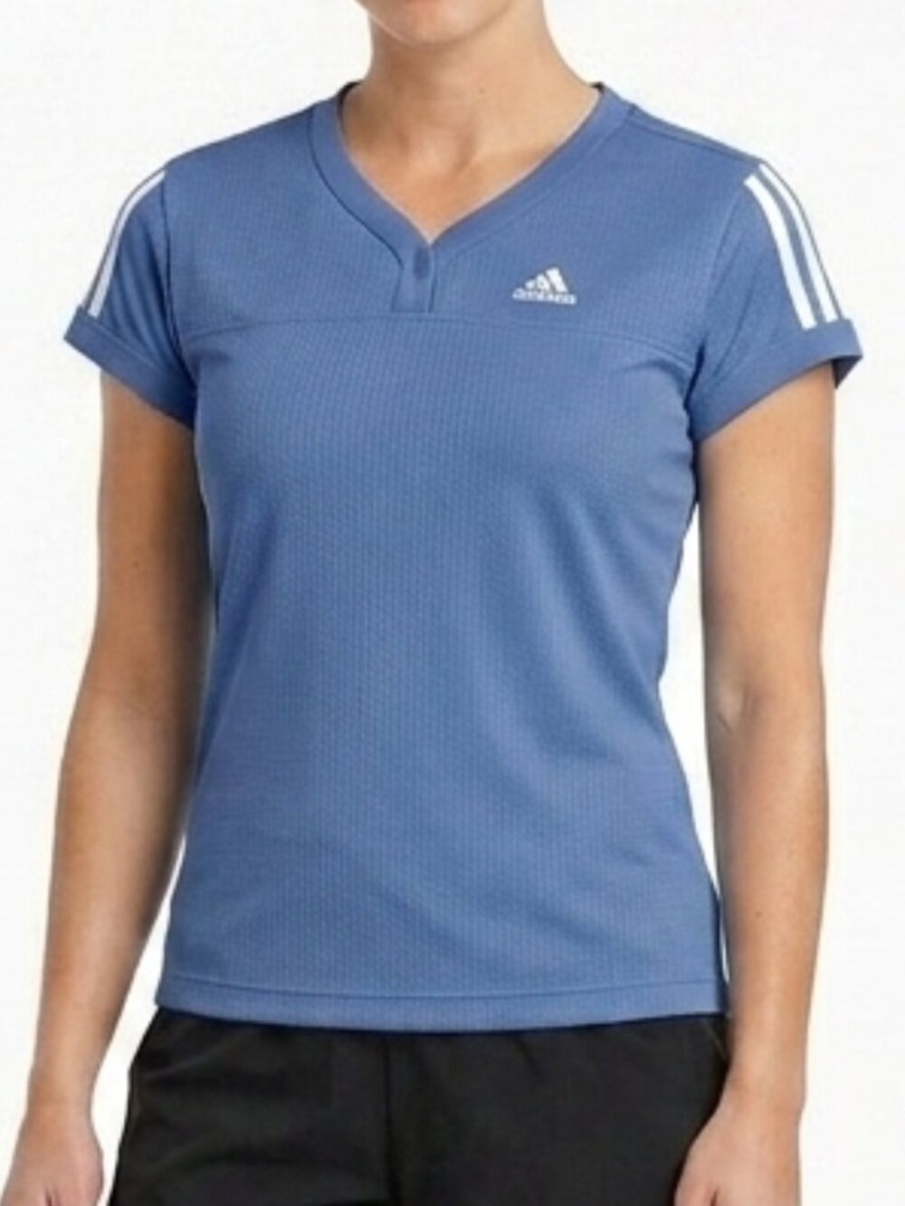 Adidas 1 Button V Neck Stripe Sleeve Poly Tee- Sz. Sm